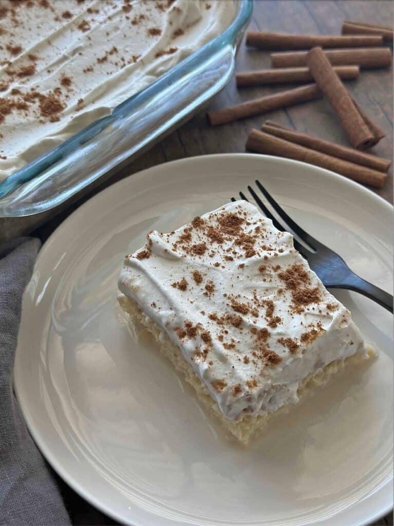 Tres leches cake with an extra touch of Puerto Rico: coconut milk, making this dessert a cuatro leches.