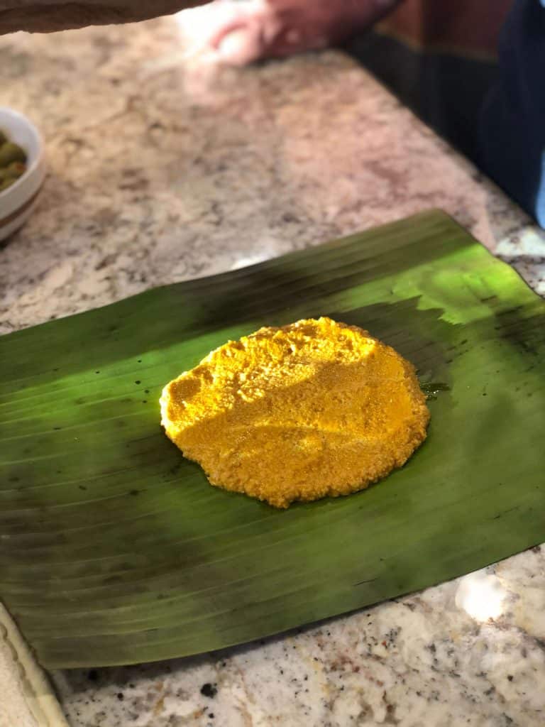 Pasteles de Pork, Green Bananas, Plantains and Yautía con Achiote