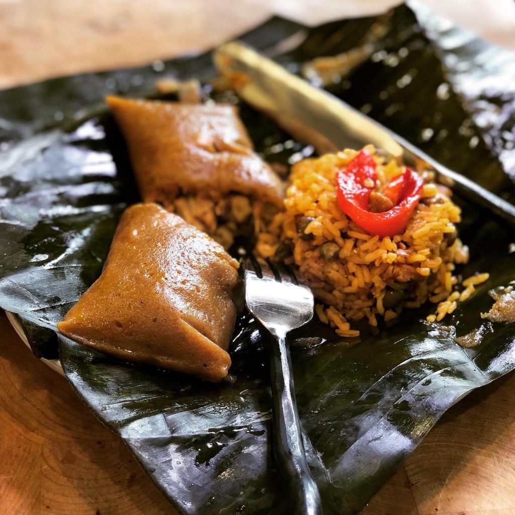 Pasteles de Pork, Green Bananas, Plantains and Yautía con Achiote