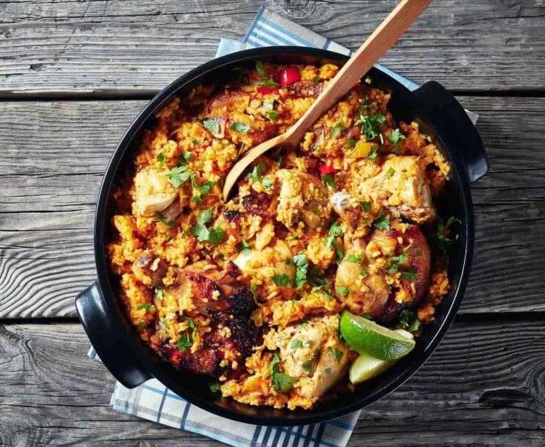 Mom’s Arroz con Pollo With Olives, Roasted Red Peppers and Asparagus ...