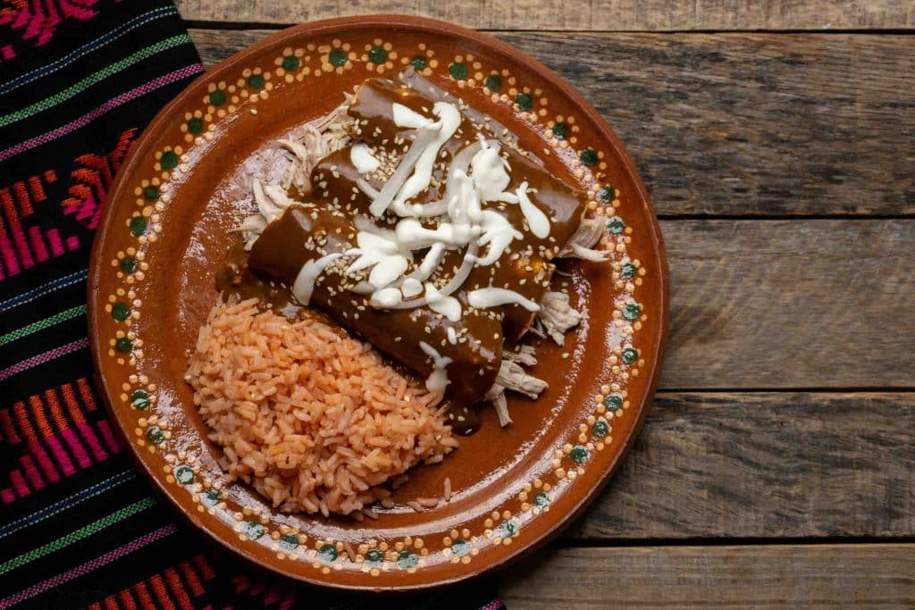 Romantic enchiladas de mole Mexico dish