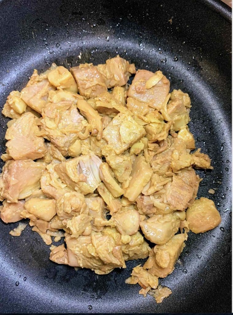 Sauteed jackfruit. You can buy it organic and fresh, from a can or pouch.