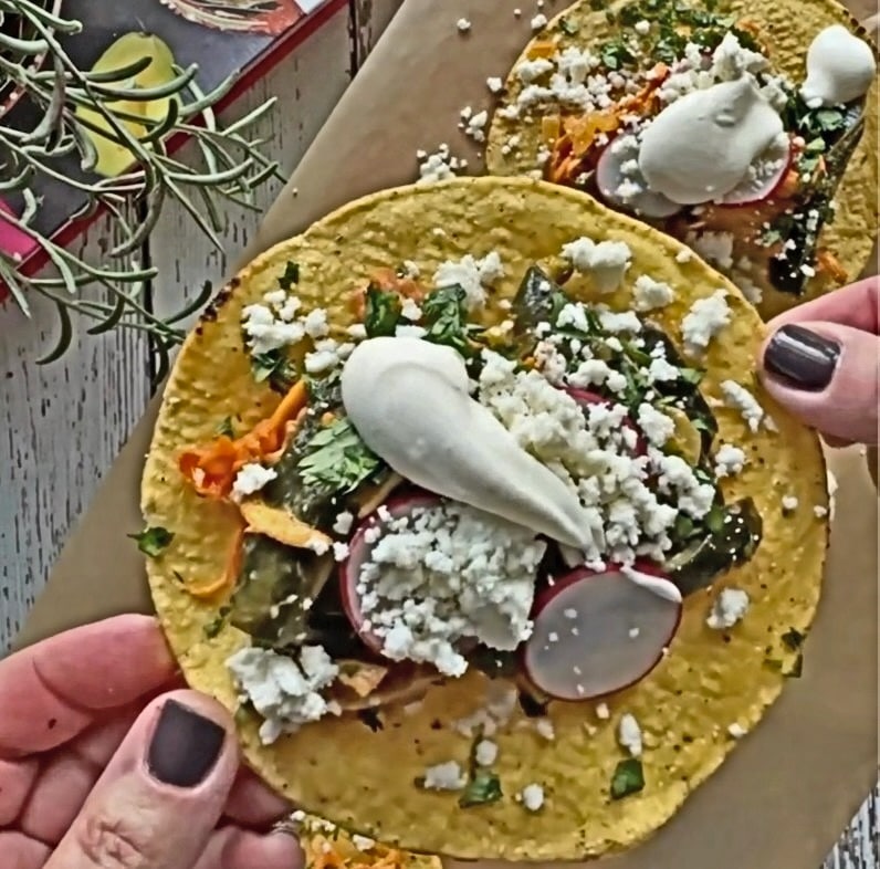 Chicken Tinga Tostada closeup 7