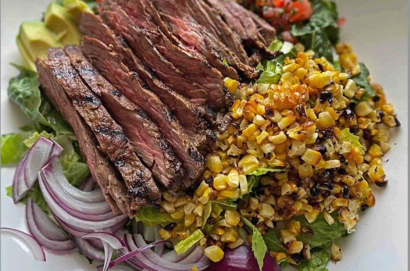 Carne Asada Salad With Grilled Corn, Cilantro and Lime Crema Dressing