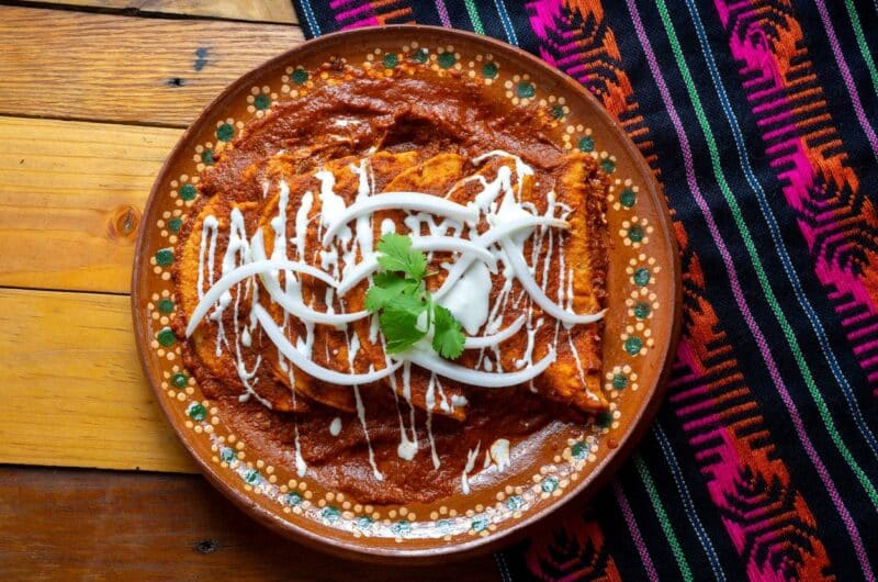 Red Enchiladas with Queso Fresco and Onion, Michoacan-Style