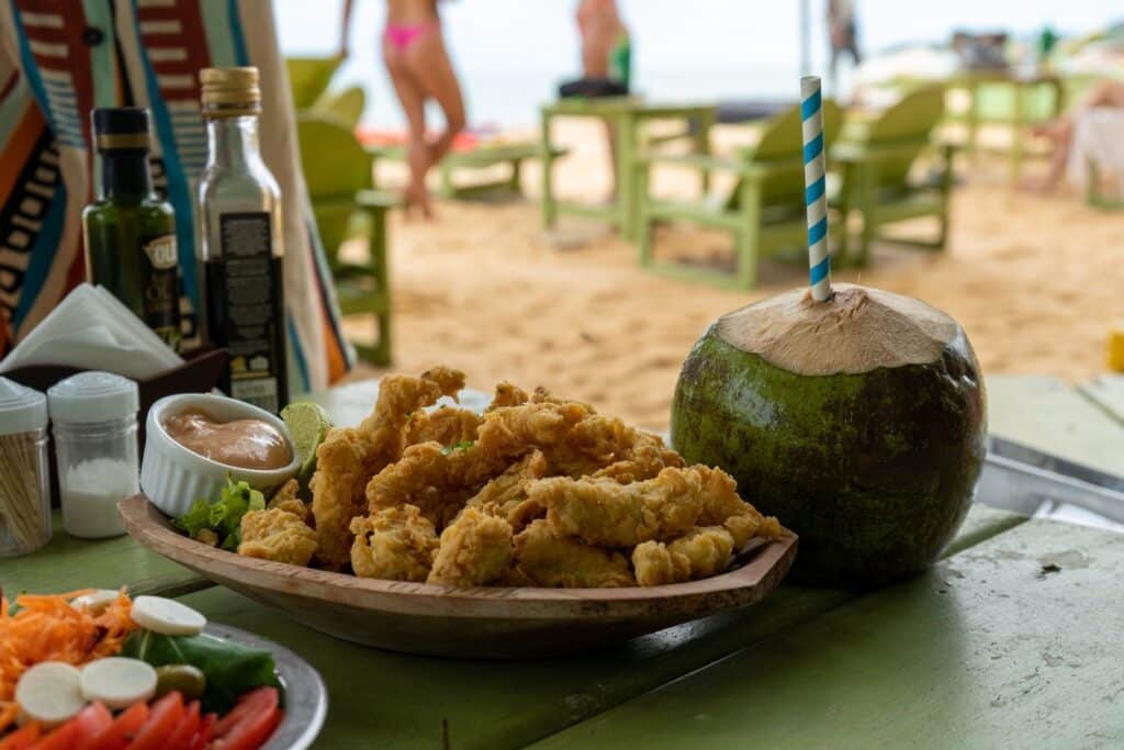 Beach snack fried fish coconut