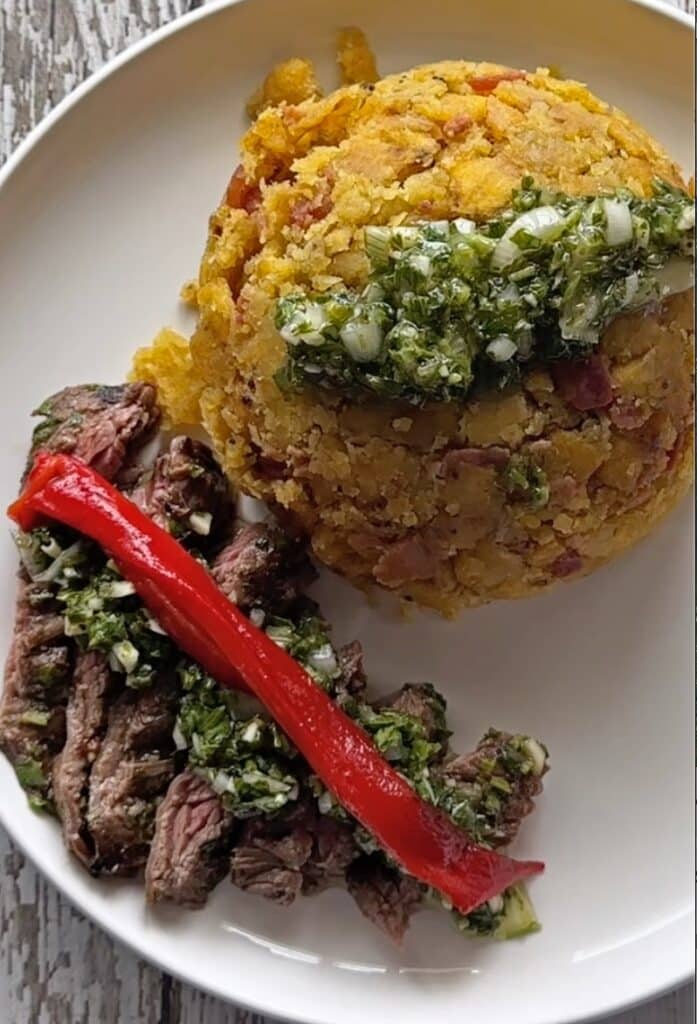 Churrasco with chimichurri and mofongo